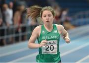 10 December 2016; Niamh O Neill of Ireland competes in the Under 16 Girls 800m event at the Combined Events Schools International games at Athlone IT in Co. Westmeath. Photo by Cody Glenn/Sportsfile
