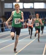 10 December 2016; Diarmuid O'Connor of Ireland on his way to winning the Under 16 Boys' 800m event during the Combined Events Schools International games at Athlone IT in Co. Westmeath. Photo by Cody Glenn/Sportsfile