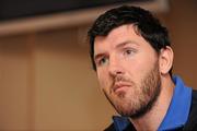 11 May 2011; Leinster's Shane Horgan speaking to the media during a press conference ahead of their Heineken Cup Final against Northampton Saints on Saturday the 21st of May. Leinster Rugby Press Conference, David Lloyd Riverview, Clonskeagh, Dublin. Picture credit: Barry Cregg / SPORTSFILE