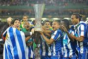 18 May 2011; FC Porto players celebrate with the UEFA Europa League trophy after the game. UEFA Europa League Final, FC Porto v SC Braga, Dublin Arena, Lansdowne Road, Dublin. Picture credit: Barry Cregg / SPORTSFILE