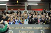 18 May 2011; FC Porto captain Helton lifts the UEFA Europa League trophy alongside his team-mates. UEFA Europa League Final, FC Porto v SC Braga, Dublin Arena, Lansdowne Road, Dublin. Picture credit: Brian Lawless / SPORTSFILE
