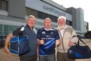 19 May 2011; Leinster supporters, from Co. Offaly, who are among the first to arrive in Cardiff, Niall Kelly, left, from Edenderry, Graham Dudley, from Rhode, and Dave Wilkie, from Edenderry, as they arrive in Cardiff Airport ahead of their side's Heineken Cup Final against Northampton Saints on Saturday. Cardiff Airport, Cardiff, Wales. Picture credit: Ray McManus / SPORTSFILE