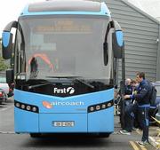 20 May 2011; The Leinster rugby squad began the first leg of their journey to Cardiff’s Millennium Stadium ahead of their Heineken Cup Final clash with the Northampton Saints tomorrow afternoon. The Leinster squad was completing some last minute preparations before traveling to the airport from the David Lloyd Fitness Club via Aircoach – Official Coach Transport Providers to the Leinster Rugby Team. Shane Jennings boards the Aircoach ahead of departure. Leinster Rugby Squad depart for Heineken Cup Final, David Lloyd Riverview, Clonskeagh, Dublin. Picture credit: Stephen McCarthy / SPORTSFILE