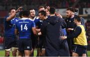 26 December 2016; Zane Kirchner is congratulated by his Leinster team-mates after scoring his side's opening try during the Guinness PRO12 Round 11 match between Munster and Leinster at Thomond Park in Limerick. Photo by Stephen McCarthy/Sportsfile