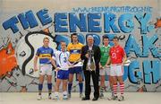 25 May 2011; At the launch of the 2011 Bord Gáis Energy GAA Hurling Under 21 All-Ireland Championship was Ger Cunningham, Sports Sponsorship Manager, Bord Gáis Energy, with Munster players, from left, Noel McGrath, Bord Gáis Energy Ambassador, Tipperary, Noel Connors, Bord Gáis Energy Ambassador, Waterford, Darach Honan, Bord Gáis Energy Ambassador, Clare, Kevin Downes, Limerick, and William Egan, Bord Gáis Energy Ambassador, Cork. The Championship kicks off with a thriller between Waterford and Tipperary in the Munster Championship on Wednesday, 1st June and this year’s campaign will bring fans a range of new and exclusive features online and on match days. See breakingthrough.ie for more details. C.L.G. Na Fianna, Mobhi Road, Glasnevin, Dublin. Picture credit: Stephen McCarthy / SPORTSFILE