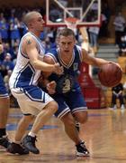 25 January 2002; Mike Keohane of Waterford Crystal in action against Scott Summersgill of SX3 Star during the ESB Men's National Cup semi-final between Waterford Crystal and SX3 Star at the ESB Arena in Tallaght, Dublin. Photo by Brian Lawless/Sportsfile