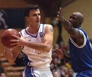 25 January 2002; Kevin Craig, 10, of SX3 Star in action against James Singleton of Waterford Crystal during the ESB Men's National Cup semi-final between Waterford Crystal and SX3 Star at the ESB Arena in Tallaght, Dublin. Photo by Brian Lawless/Sportsfile