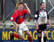 27 January 2002; Wesley Houlihan of Shelbourne celebrates after scoring his sides first goal during the eircom League Premier Division match between Dundalk and Shelbourne at Oriel Park in Dundalk. Photo by David Maher/Sportsfile