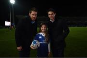 6 January 2017; Leinster match day mascot Rebecca Bowden, from Rathfarnham, Dublin, with Leinster's Dominic Ryan and Joey Carbery at the Guinness PRO12 Round 13 match between Leinster v Zebre at the RDS Arena in Ballsbridge, Dublin.  Photo by Stephen McCarthy/Sportsfile