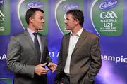 30 May 2011; Pictured with Shane Guest, Cadbury Ireland, is Alan Mulholland, Galway U21 manager, during the 2011 Cadbury Hero of the Future Award was won by Thomas Flynn from Galway. All nominees can be seen on www.cadburygaau21.com Past winners, Rory O’Carroll from Dublin, Colm O’Neill and Fintan Goold from Cork, Killian Young from Kerry and Keith Higgins from Mayo have gone on to represent their Counties at Senior level. 2011 Cadbury Hero of the Future Awards, Croke Park, Dublin. Picture credit: Pat Murphy / SPORTSFILE