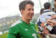 1 June 2011; Republic of Ireland's Sean St. Ledger speaking to the media during a management update ahead of their upcoming EURO2012 Championship Qualifier against Macedonia on Saturday. Republic of Ireland Management Update, Gannon Park, Malahide, Co. Dublin. Picture credit: David Maher / SPORTSFILE