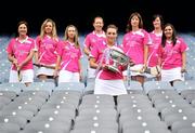 1 June 2011; Pictured at the 2011 All Ireland Camogie Championship launch are, from left, Julie Kirwan, Tipperary, Danielle Smith, Dublin, Orla Kilkenny, Galway, Rena Buckley, Cork, Ursula Jacob, Wexford, Elaine Aylward, Kilkenny, Elaine Dermody, Offaly, and Claire McMahon, Clare. The first round of the Camogie Championship takes place on Saturday 11th June. Camogie Association Championship Launch 2011, Croke Park, Dublin. Picture credit: Brian Lawless / SPORTSFILE