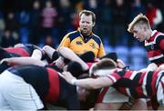 11 January 2017; Referee Robbie O'Flynn gives instructions to the scrum during the Bank of Ireland Vinnie Murray Cup Round 1 match between The High School and Wesley College at Donnybrook Stadium in Donnybrook, Dublin. Photo by Sam Barnes/Sportsfile