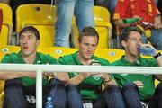 4 June 2011; Republic of Ireland substitutes, left to right, Stephen Ward, Liam Lawrence and Sean St. Ledger, look on from the stands. EURO2012 Championship Qualifier, Macedonia v Republic of Ireland, Philip II Stadium, Skopje, Macedonia. Picture credit: David Maher / SPORTSFILE