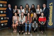 12 January 2017; The Continental Tyres Women's National League Team of the Season, pictured front row, from left, Leanne Kiernan, Shelbourne Ladies, Pearl Slattery, Shelbourne Ladies, Noelle Murray, Shelbourne Ladies, Siobhan Killeen, Shelbourne Ladies, Roma McLaughlin, Peamount United, back row, from left, Tom Dennigan, General Manager Continental Tyres, Amanda McQuillan, Shelbourne Ladies, Jetta Berrill, UCD Waves, Chloe Moloney, Galway WFC, Karen Duggan, UCD Waves, Niamh Prior, UCD Waves, and Fran Gavin, FAI Director of Competitions, during the Continental Tyres Women's National League Awards ceremony at the (Arrol Suite) Guinness Storehouse in Dublin 8. Photo by Cody Glenn/Sportsfile