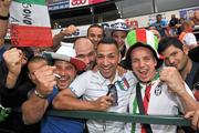 7 June 2011; Italian supporters cheer on their team before the start of the game. International friendly, Republic of Ireland v Italy, Stade Maurice Dufrasne, Liege, Belgium. Picture credit: David Maher / SPORTSFILE