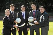 13 June 2011; Pictured, from left, are Sean Boyle, senior Manager, Galway Business Centre, Ulster Bank, Finian Hanley, Galway footballer, Dermot O'Connell, Area Director, Galway and Midlands, Ulster Bank, Joe Bergin, Galway footballer, and Norman Whiteside, Manchester United legend, in advance of the exclusive live broadcast of Ireland’s most popular sports radio show ‘Off the Ball’ at Knocknacarra GAA Club, on Monday June 13th. The live broadcast is part of the ‘Off the Ball Roadshow with Ulster Bank’ which gives people an opportunity to see the hit show broadcast live from popular GAA haunts across the country throughout the 2011 All-Ireland Senior Championships. Ulster Bank is also celebrating its three-year extended sponsorship of the GAA Football All-Ireland Championship with the indroduction of a major new club focused initiative, called ‘Ulster Bank GAA Force’. The initiative will support local GAA clubs across the country by giving them the opportunity to refurbish and upgrade their facilities. For further information, checkout www.ulsterbank.com/gaa. Salthill-Knocknacarra GAA, Dr. Mannix Rd, Salthill, Galway. Picture credit: Pat Murphy / SPORTSFILE
