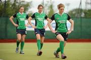 15 June 2011; Ireland players, from left, Lisa Jacob, Jean McDonnell and Pamela Smithwick in action during squad training ahead of the ESB Electric Ireland FIH Champions Challenge I. The event which involves eight nations is taking place at UCD from Saturday the 18th to Sunday the 26th of June. The event which involves eight nations is taking place at UCD from Saturday the 18th to Sunday the 26th of June.  The ESB Electric Ireland FIH Champions Challenge I is for women’s hockey and is for teams ranked 9 to 16 in the world.  Countries competing in the event are Ireland, Spain, India, Azerbaijan, Japan, USA, South Africa and Scotland. ESB Electric Ireland FIH Women's Champion Challenge I Media Day, Irish Hockey Association Offices, Newstead C Building, UCD, Belfield, Dublin. Picture credit: Brendan Moran / SPORTSFILE