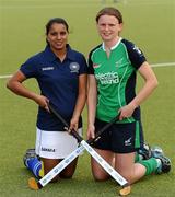 16 June 2011; Ireland captain Alex Speers, right, with India captain Saba Anjum before they go head to head in the ESB Electric Ireland FIH Champions Challenge I on Saturday afternoon next at 3pm in UCD. The event which involves eight nations is taking place at UCD from Saturday the 18th to Sunday the 26th of June. The event which involves eight nations is taking place at UCD from Saturday the 18th to Sunday the 26th of June.  The ESB Electric Ireland FIH Champions Challenge I is for women’s hockey and is for teams ranked 9 to 16 in the world.  Countries competing in the event are Ireland, Spain, India, Azerbaijan, Japan, USA, South Africa and Scotland. ESB Electric Ireland FIH Women's Champion Challenge I Media Day, Irish Hockey Association Offices, Newstead C Building, UCD, Belfield, Dublin. Picture credit: Brendan Moran / SPORTSFILE