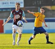17 June 2011; Mark O'Brien, Drogheda United, in action against Ian Birmingham, St Patrick's Athletic. Airtricity League Premier Division, Drogheda United v St Patrick's Athletic, Hunky Dory Park, Drogheda, Co. Louth. Picture credit: David Maher / SPORTSFILE