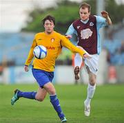17 June 2011; Shane McFaul, St Patrick's Athletic, in action against Mark O'Brien, Drogheda United. Airtricity League Premier Division, Drogheda United v St Patrick's Athletic, Hunky Dory Park, Drogheda, Co. Louth. Picture credit: David Maher / SPORTSFILE