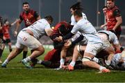 21 January 2017; Conor Murray of Munster goes over the try line but was subsequently adjudged to be held up by the Racing 92 defence during European Rugby Champions Cup Pool 1 Round 6 match between Munster and Racing 92 at Thomond Park in Limerick. Photo by Diarmuid Greene/Sportsfile