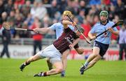 1818 June 2011; Joe Gantley, Galway, in action against Fergal Moore and John McCaffrey, Dublin. Leinster GAA Hurling Senior Championship Semi-Final, Dublin v Galway, O'Connor Park, Tullamore, Co. Offaly. Picture credit: Ray McManus / SPORTSFILE