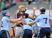 18 June 2011; Johnny Coen, Galway, in action against Dublin players Conal Keaney, left, Niall Corcoran, 2, Maurice O'Brien, hidden, and Shane Durkan. Leinster GAA Hurling Senior Championship Semi-Final, Dublin v Galway, O'Connor Park, Tullamore, Co. Offaly. Picture credit: Ray McManus / SPORTSFILE
