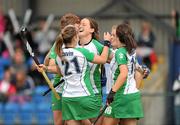19 June 2011; Audrey O'Flynn, centre, Ireland, celebrates with her team-mates Elizabeth Colvin, left, and Aine Connery, right, after scoring her side's first goal. ESB Electric Ireland Champions Challenge, Ireland v Azerbaijan, National Hockey Stadium, UCD, Belfield, Dublin. Picture credit: Barry Cregg / SPORTSFILE