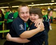 20 June 2011; Alan Quinlan, Cappamore, Limerick, and Laura Rumball, Dun Laoghaire, Co. Dublin, Team Ireland, sponsored by eircom, who departed for 2011 Special Olympics World Summer Games in Athens. A total of 126 athletes from Ireland will compete at these prestigious Games which will run from 25th June - 4th July. To follow Team Ireland’s progress at the Games please visit www.specialolympics.ie/athens. Dublin Airport, Dublin. Picture credit: Ray McManus / SPORTSFILE