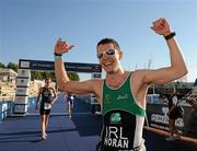 25 June 2011; Ireland's Mark Horan, from Balinteer, Dublin, celebrates after winning the 30-34 Male Age Group Sprint event, with a time of 01:04:16, at the 2011 Pontevedra ETU Triathlon European Championships. Pontevedra, Spain. Picture credit: Stephen McCarthy / SPORTSFILE