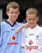 26 June 2011; Dublin supporter Adam O'Carroll, left, age 10, from Lucan, Co. Dublin, with his cousin Liam O'Carroll, age 8, from Johnstown, Co. Kildare, at the Leinster GAA Senior Football Championship Semi-Finals. Croke Park, Dublin. Picture credit: Brendan Moran / SPORTSFILE