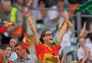 26 June 2011; A Carlow supporters cheers on her team at the GAA Senior Football Championship Semi-Finals. Croke Park, Dublin. Picture credit: David Maher / SPORTSFILE