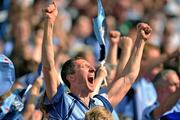 26 June 2011; Dublin supporter Liam Tilly, from Maynooth, Co. Kildare, celebrates after Bernard Brogan, scored the match winning point at the end of the game. Leinster GAA Football Senior Championship Semi-Final, Dublin v Kildare, Croke Park, Dublin. Picture credit: David Maher / SPORTSFILE