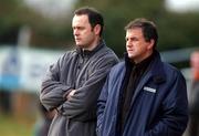 27 January 2002; Shelbourne caretaker managers Alan Mathews, left, and Noel King during the eircom League Premier Division match between Dundalk and Shelbourne at Oriel Park in Dundalk, Louth. Photo by David Maher/Sportsfile