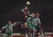 8 February 2002; Colin Hawkins of Bohemians, in action against Stephen Fox, left, and Jody Lynch of Bray Wanderers during the FAI Carlsberg Cup Quarter-Final match between Bohemians and Bray Wanderers at Dalymount park in Dublin. Photo by David Maher/Sportsfile