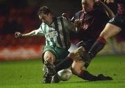 8 February 2002; Matt Britton of Bray Wanderers in action against Dave Morrison of Bohemians during the FAI Carlsberg Cup Quarter-Final match between Bohemians and Bray Wanderers at Dalymount park in Dublin. Photo by David Maher/Sportsfile