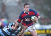 9 February 2002; Jimmy Dempsey of Clontarf, is tackled by Maurice Lawlor of Shannon during the AIB All-Ireland League Division 1 match between Clontarf and Shannon at Castle Avenue in Clontarf, Dublin. Photo by Aoife Rice/Sportsfile