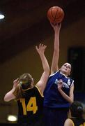 12 February 2002; Shelly Tobin of Colaiste Dun Iascaigh in action against Laura Molloy of St Paul's during the Bank of Ireland Schools Cup U19 &quot;B&quot; Girls Final match between Colaiste Dun Iascaigh, Cahir, Tipperary and St Paul's Secondary School, Oughterard, Galway, at the ESB Arena in Tallaght, Dublin. Photo by Brendan Moran/Sportsfile