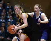 12 February 2002; Laura Molloy of St Paul's in action against Karen Barry of Colaiste Dun Iascaigh during the Bank of Ireland Schools Cup U19 &quot;B&quot; Girls Final match between Colaiste Dun Iascaigh, Cahir, Tipperary and St Paul's Secondary School, Oughterard, Galway, at the ESB Arena in Tallaght, Dublin. Photo by Brendan Moran/Sportsfile