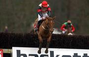 16 February 2002; Moscow Express, with Ruby Walsh up, clears the last to go on and win The Red Mills Trial Steeplechase at Gowran Park Racecourse in Gowran, Kilkenny. Photo by Damien Eagers/Sportsfile