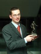 22 February 2002; Billy Woods of Shamrock Rovers pictured with the eircom/Soccer Writers Association of Ireland award for the player of the month for January. Photo by David Maher/Sportsfile