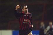 18 February 2002; Fergal Harkin of Bohemians celebrates after scoring his side's first goal during the eircom League Cup Semi-Final match between Bohemians and Derry City at Dalymount Park in Dublin. Photo by David Maher/Sportsfile