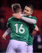 3 February 2017; Johnny McPhillips and Adam Moloney, 16, of Ireland celebrate after the RBS U20 Six Nations Rugby Championship match between Scotland and Ireland at Broadwood Stadium in Cumbernauld, Scotland. Photo by Brendan Moran/Sportsfile