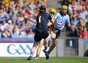 3 July 2011; Colin Fennelly, Kilkenny, scores the second goal against Dublin past goalkeeper Gary Maguire and Oisin Gough. Leinster GAA Hurling Senior Championship Final, Kilkenny v Dublin, Croke Park, Dublin. Picture credit: Matt Browne / SPORTSFILE