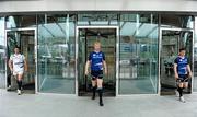 4 July 2011; At the launch of Leinster Rugby's revolutionary new home and away jerseys for the upcoming 2011-12 season are Sean O'Brien, left, Leo Cullen and Eoin Reddan, right. Leinster Rugby Launch New Home and Away Jersey, National Convention Centre, Dublin. Picture credit: Stephen McCarthy / SPORTSFILE