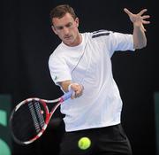 8 July 2011; Conor Niland, Ireland, in action against Anis Ghorbel, Tunisia. Davis Cup Europe/Africa Zone Group II Day 1, David Lloyd Riverview, Clonskeagh, Dublin. Picture credit: Matt Browne / SPORTSFILE