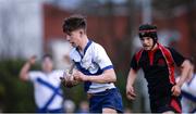 7 February 2017; Nathan Murphy of St Andrew’s College on his way to scoring his sides second try during the Bank of Ireland Leinster Schools Junior Cup Round 1 match between Wesley College and St Andrew’s College at Anglesea Road in Dublin. Photo by Sam Barnes/Sportsfile