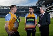 8 February 2017; Dublin footballer and All-Ireland winner Paul Flynn, mental health advocate Alan O’Mara, legendary GAA commentator Mícheál Ó Muircheartaigh, Pieta House Chief Clinical Officer Cindy O’Connor and Árd Stiúrthoir of the GAA Paraic Duffy gathered at Croke Park today to launch the new Pieta House suicide bereavement services brochure. The brochure is to publicise that Pieta House now offers suicide bereavement counselling and the free 24-hour suicide helpline 1800 247 247 in addition to counselling for those in suicidal crisis and people who self-harm. For more information, visit www.pieta.ie. Pictured are, from left, Paul Flynn, Alan O'Mara and Paraic Duffy. Croke Park in Dublin. Photo by Piaras Ó Mídheach/Sportsfile