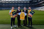 8 February 2017; Dublin footballer and All-Ireland winner Paul Flynn, mental health advocate Alan O’Mara, legendary GAA commentator Mícheál Ó Muircheartaigh, Pieta House Chief Clinical Officer Cindy O’Connor and Árd Stiúrthoir of the GAA Paraic Duffy gathered at Croke Park today to launch the new Pieta House suicide bereavement services brochure. The brochure is to publicise that Pieta House now offers suicide bereavement counselling and the free 24-hour suicide helpline 1800 247 247 in addition to counselling for those in suicidal crisis and people who self-harm. For more information, visit www.pieta.ie. Pictured are, from left, Paul Flynn, Mícheál Ó Muircheartaigh, Paraic Duffy and Alan O'Mara. Croke Park in Dublin. Photo by Piaras Ó Mídheach/Sportsfile